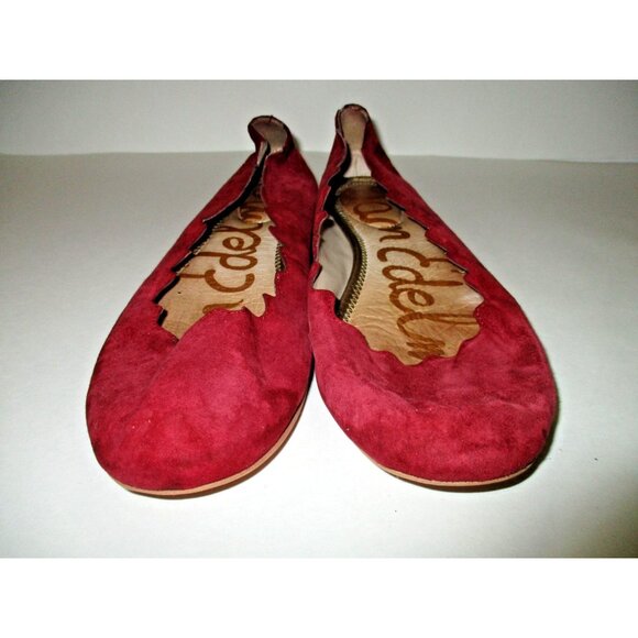 Sam Edelman Cranberry Pink Suede Flats Scalloped Edges - Size - US8M/EU38 - Picture 3 of 10
